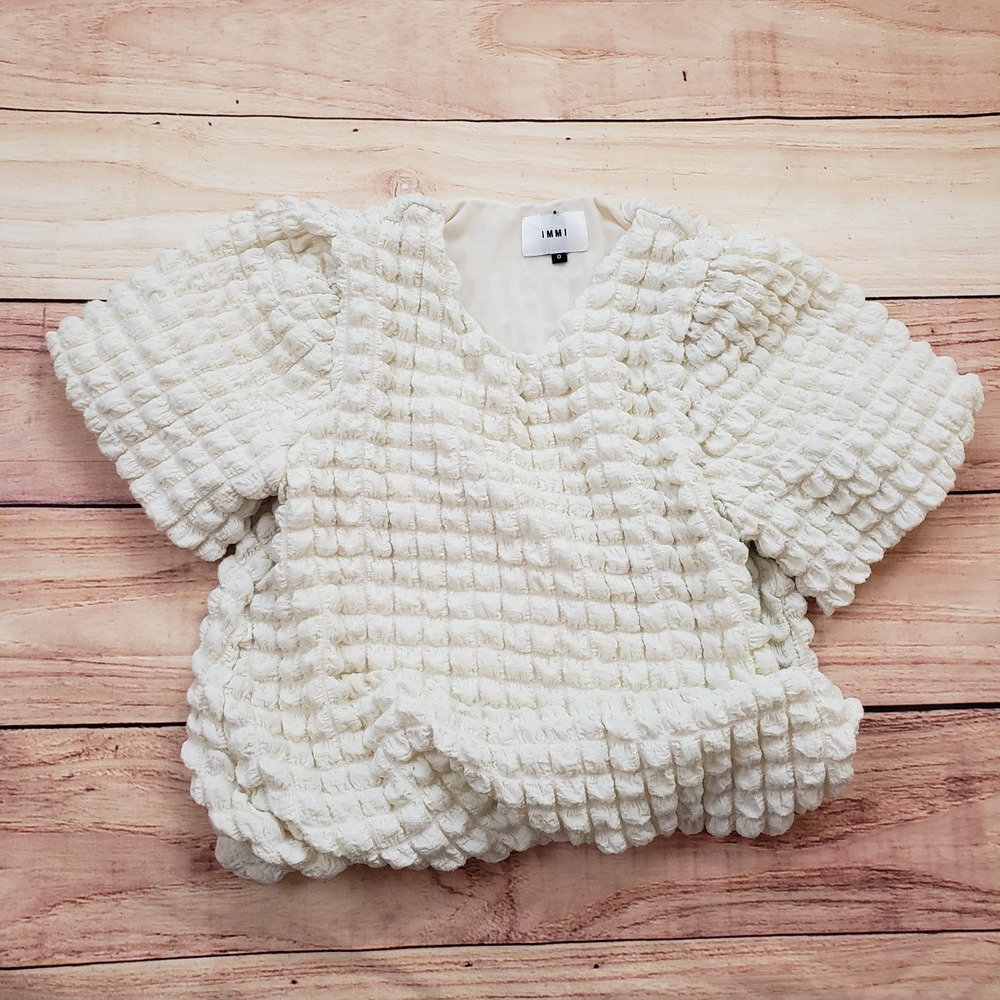 IMMI Shirt Womens Small Size 0 White Cream Popcorn Chenille Waffle Knit Tunic